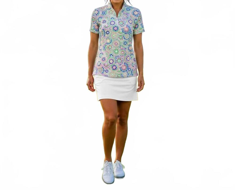 NEW KATHERINE WAY bayside short sleeve polo top in sussudio green multi